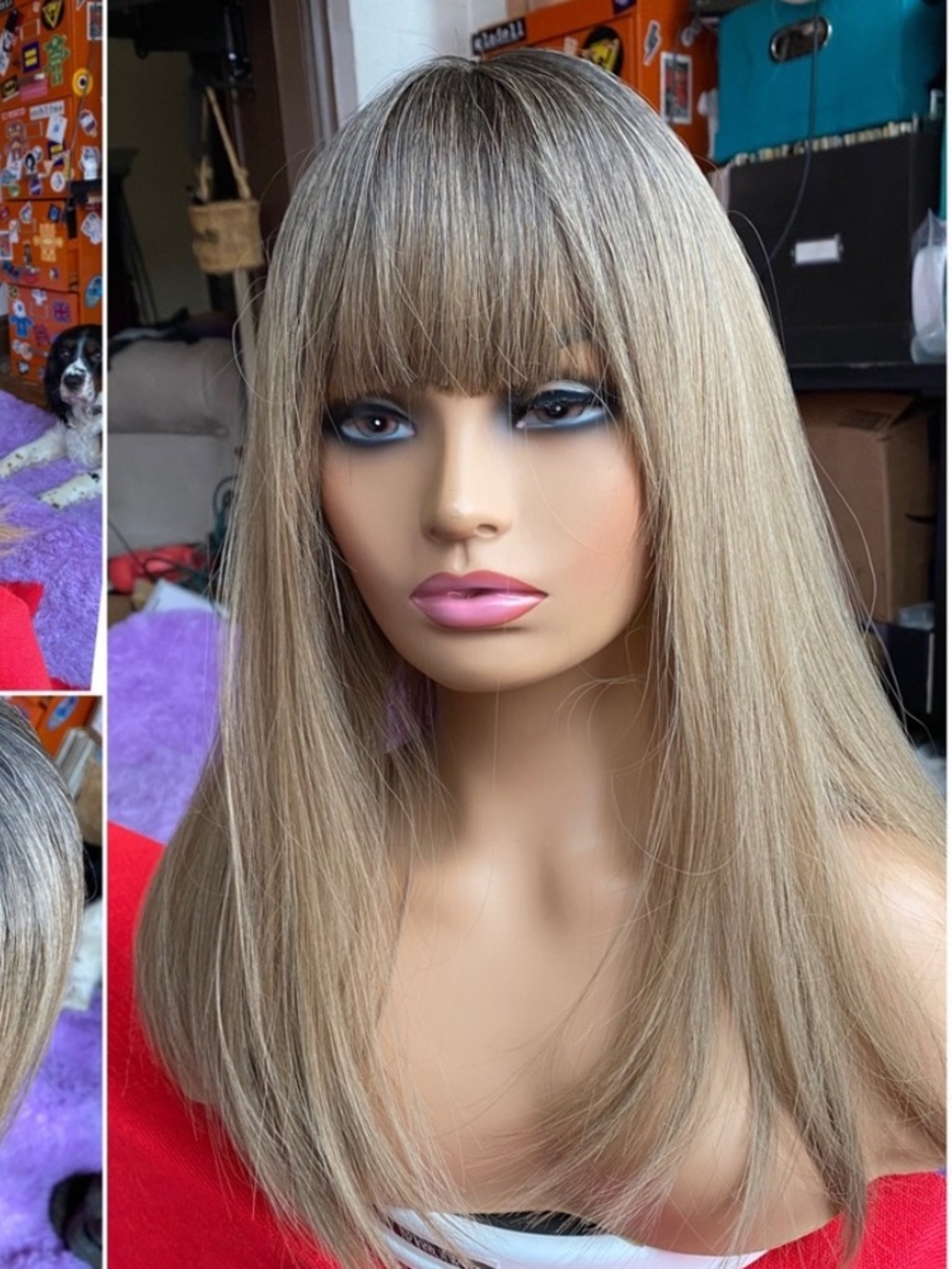 LAST ONE Realistic medium ash brunette blonde wig blend with bangs